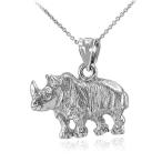 Fine 925 Sterling Silver African Rhino Rhinoceros Pendant Necklace, 22