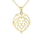 Fine 10k Yellow Gold Lion Head Outline Charm Pendant Necklace, 18"