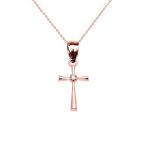 Religious Jewelry by FDJ 14k Rose Gold Solitaire Diamond Cross Delicat
