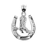 925 Sterling Silver Lucky Horseshoe with Cowboy Boot Charm Pendant