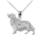 Polished 925 Sterling Silver Golden Retriever Dog Pendant Necklace, 18