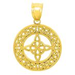 14k Yellow Gold Round Celtic Trinity Knot Pendant Necklace, 18"