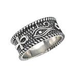 Eye of Horus with Egyptian Ankh Crosses Sterling Silver Unisex Ring (S
