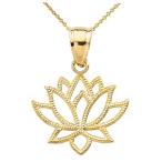 High Polish 14k Yellow Gold Open Design Lotus Flower Pendant Necklace,