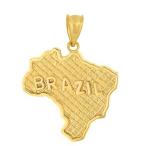 Solid 10k Yellow Gold Brazil Country Map Charm Pendant