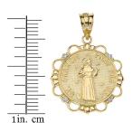 Fine 10k Yellow Gold Diamond Round St. Francis Of Assisi Medal Pendant