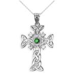 Silver Trinity Knot Diamond Celtic Cross Pendant Necklace with Genuine