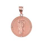 14k Rose Gold Saint Gabriel The Archangel Diamond Round Medal Pendant