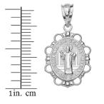 Sterling Silver Medalla De San Benito Saint St Benedict Oval Necklace,