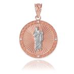 10k Two-Tone Rose Gold Saint Jude Thaddeus Diamond Round Medal Charm P