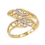 Double Leaf Filigree Ring in High Polish 14k Two-Tone Gold (Size 7.75)