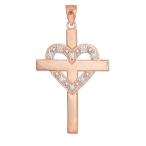 Religious Jewelry by FDJ 14k Rose Gold Diamond Heart Cross Pendant