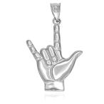 925 Sterling Silver I Love You Hand Sign Language Charm Pendant
