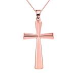 Solid 14k Rose Gold Simple Religious Cross Pendant Necklace, 20"