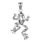 Animal Kingdom Polished 925 Sterling Silver Frog Pendant Necklace, 18"