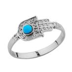 Middle Eastern Jewelry Unique Sterling Silver Hamsa Hand with Blue Sto