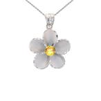 Dazzling Sterling Silver Yellow CZ Hawaiian Plumeria Flower Pendant Ne