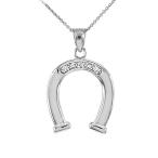 Fine 925 Sterling Silver Lucky CZ Horseshoe Pendant Necklace, 16"
