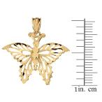 Solid 10k Gold Combination Filigree &amp; Sparkling Cut Butterfly Pendant