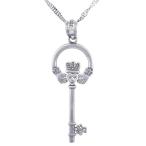 925 Sterling Silver Claddagh CZ Key Pendant with 18" Silver Rolo Chain