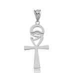 Fine Sterling Silver Ancient Egyptian Eye of Horus Ankh Cross Pendant