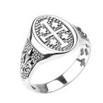 925 Sterling Silver Jerusalem Cross Unisex Ring with Fleur De Lis (Siz