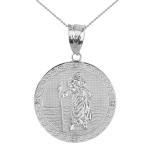 925 Sterling Silver Saint Christopher CZ Round Medal Pendant Necklace