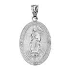 925 Sterling Silver Our Lady Of Guadalupe Medallion CZ Oval Pendant Ne