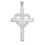 Religious Jewelry by FDJ 14k White Gold Diamond Heart Cross Pendant