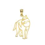 Fine 10k Yellow Gold Wolf Outline Charm Pendant