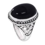 NOVICA Onyx .925 Sterling Silver Floral Ring, Black Bamboo'