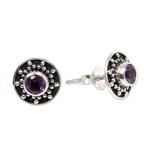 NOVICA 925 Sterling Silver and Amethyst Stud Earrings, Winter Halo' (.