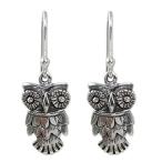 NOVICA .925 Sterling Silver Animal Themed Owl Dangle Earrings, Owl Lov