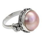 NOVICA Dyed Pink Cultured Mabe Pearl .925 Sterling Silver Flower Ring,