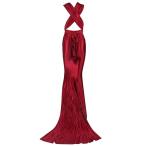 Miss ord Women Sexy V Neck Sleeveless Long Halter Party Dress Red X-Sm