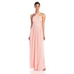 JS Boutique Women's Pleated Halter Gown with Beads, Melon, 4