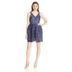 Minuet Women's Stripe Fit and Flare Dress, Navy, Small