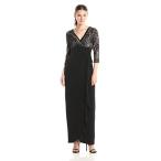 London Times Women's 3/4 Sleeve Lace Bodice Maxi Dress, Black/Nude, 6