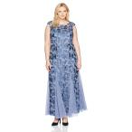 Plus Size Full-Length Embroidered Dress With Illusion Neckline