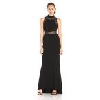 Betsy &amp; Adam Women's High-Neck Illusion Gown, Black 10