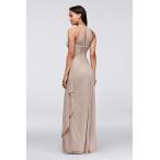 David's Bridal Sleeveless Long Mesh Bridesmaid Dress with Illusion Nec