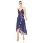 MOON RIVER Women's Sleeveless HIGH-Low WRAP Maxi Dress, Navy, L