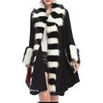 Women's Faux Fur Poncho Cape Wrap Coat Warm Luxurious Shawl (Black)