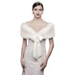 Faux-Fur Wrap with Satin Ribbon Tie Style OW2119, Ivory, Miss