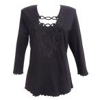 Nature Art Women Sheer Lace Square Neck Top 3/4 Sleeves Scalloped Shir
