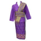 Purple Lao Laos 3/4 Sleeve Blouse V Neck Size 20 Sinh Skirt PHA bieng