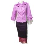 Purple Lao Laos Long Sleeve Blouse Tops US Size 6 Silk Blend Sinh Skir