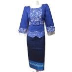 Blue Lao Laos Long Sleeve Blouse Tops US Size 6 Silk Blend Sinh Skirt