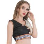 Exotic India Black and White Choli With Large Mirrors and Patch Border