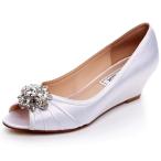 LUXVEER White Low Heel Wedding Wedges Shoes,2inch Heels-EU40